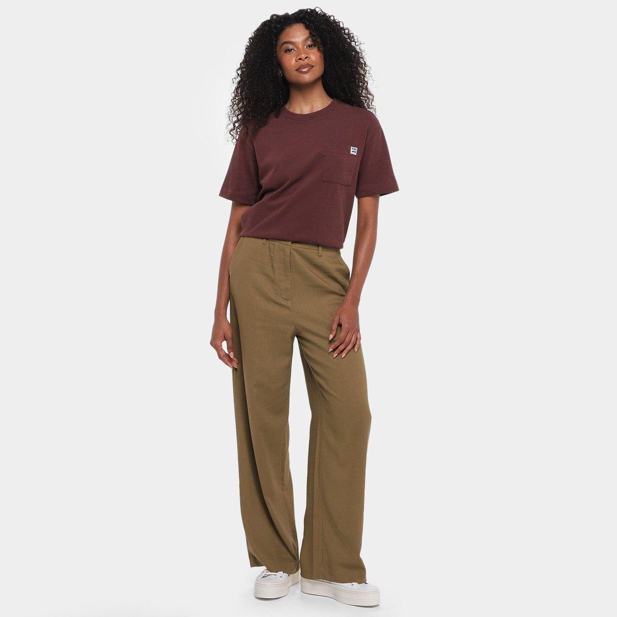 Calça Hering Alfaiataria Reta Feminina - Marrom