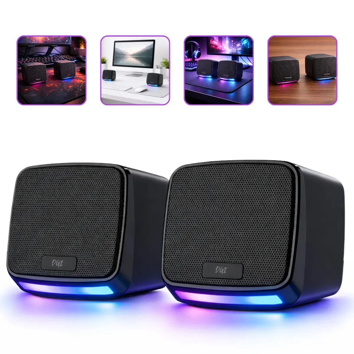 Caixa Caixinha De Som 10w Led Rgb Para Computador Gamer Pc Notebook Projetor Potente Subwoofer Portátil Alta Qualidade Usb P2 Cor Preto Digital Informática