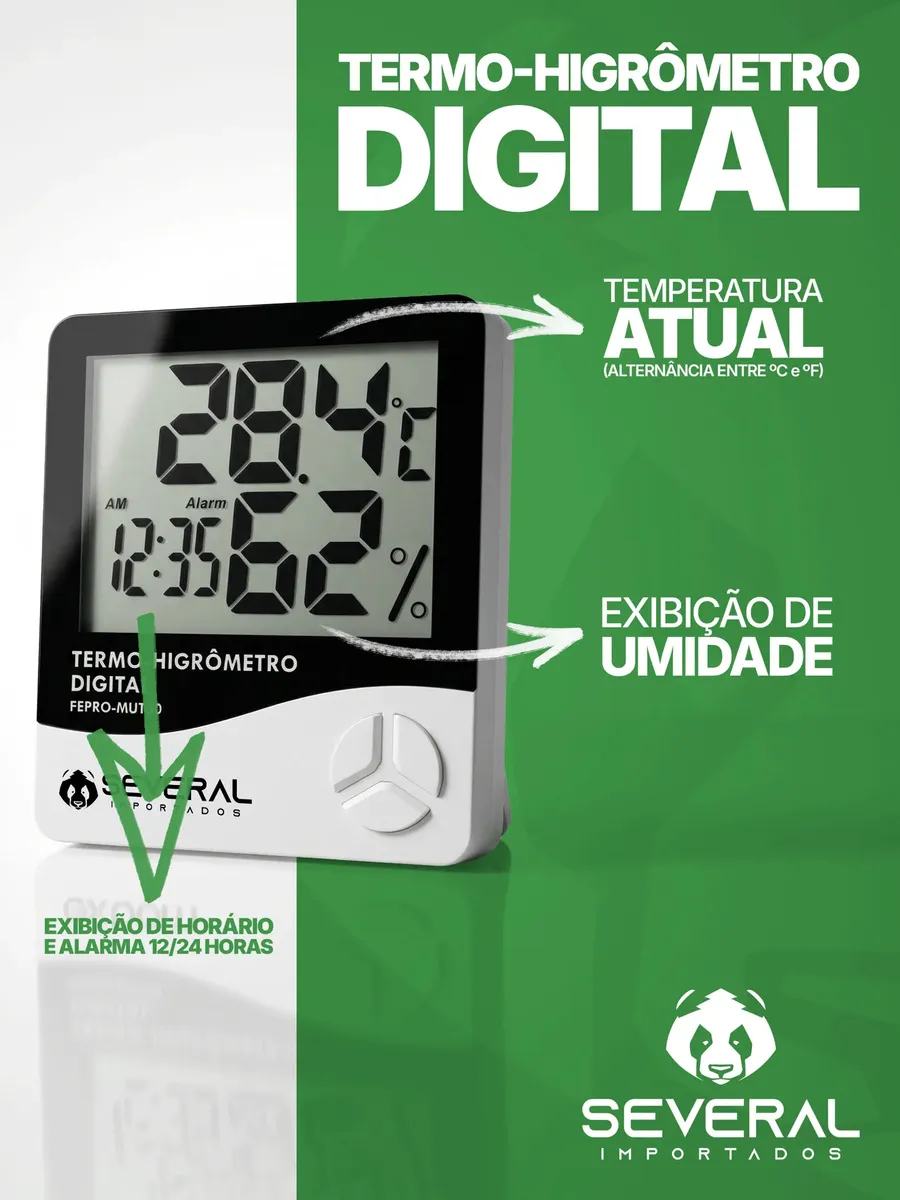 Relógio Termo Higrômetro Digital Com Sensor Interno Medidor De Temperatura Umidade Ar Termômetro De Ambiente Several Importados