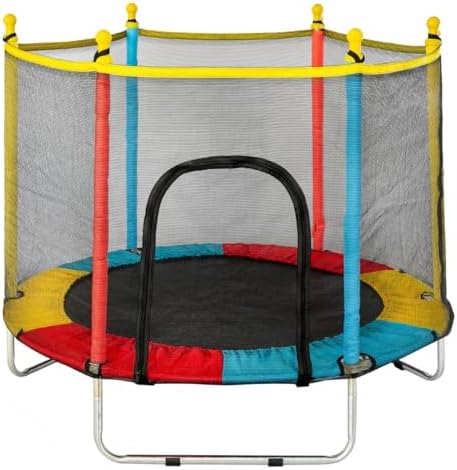 Cama Elástica Infantil com Rede de Proteção, diâmetro 140cm X altura 120cm, Colorida, pula pula para Interior e Exterior ELORIA