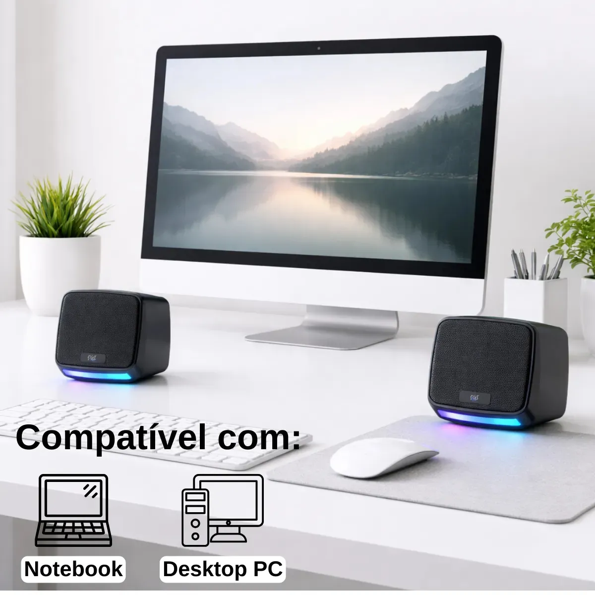 Caixa Caixinha De Som 10w Led Rgb Para Computador Gamer Pc Notebook Projetor Potente Subwoofer Portátil Alta Qualidade Usb P2 Cor Preto Digital Informática