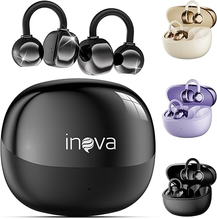 INAVA Fone de Ouvido de Nova Geração,Bluetooth 6.0,50h de Autonomia,À Prova d'Água IPX6,Microfone ENC,Conforto Leve para Esportes,Orelhas Pequenas e Óculos (Preto)