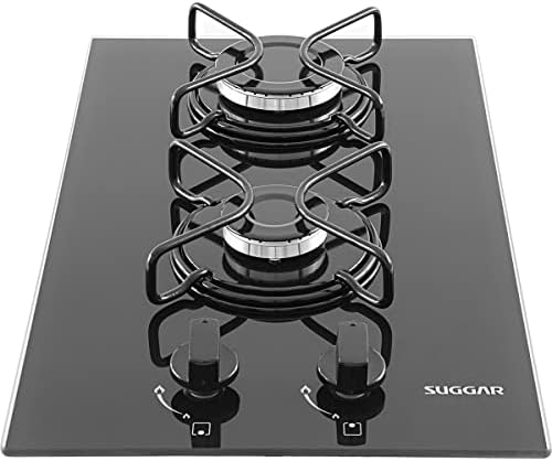 SUGGAR COOKTOP A GÁS VIDRO PRETO 2 QUEIMADORES ESMALTADOS DIFERENTES TAMANHOS FG2002AVP
