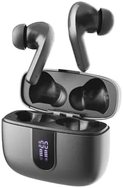 Fone de Ouvido Sem Fio Bluetooth, 40 Horas de Reprodução com Display LED, Estéreo Intra-Auricular Esportivo, IPX5 à Prova D'Água, Suporta chamadas de voz, adequadas para Android e IOS (Cinza)