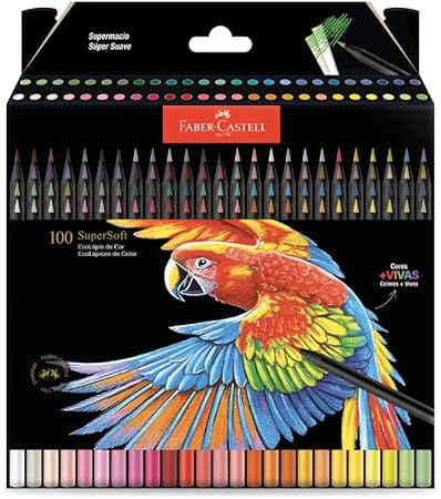 Faber-Castell Lápis De Cor Supersoft com 100 Cores - Ecolápis super mácio com cores mais vivas, excelente cobertura