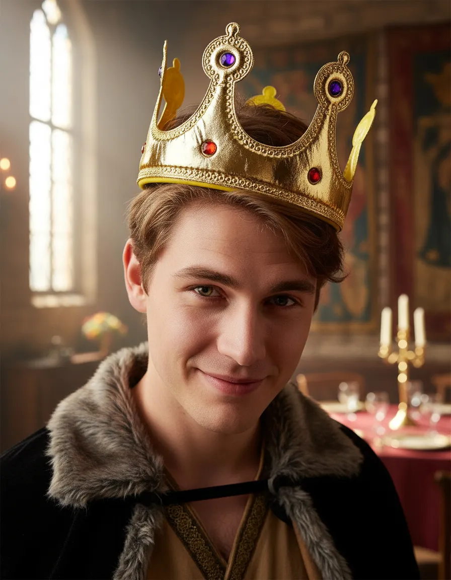 Coroa Rei Tecido 60x12 Cm Com Velcro Cor Dourado Fantasia