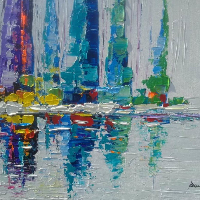 Pintura tela veleiros espatulado