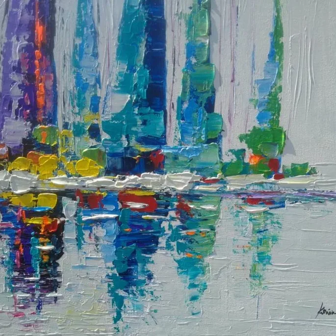 Pintura tela veleiros espatulado