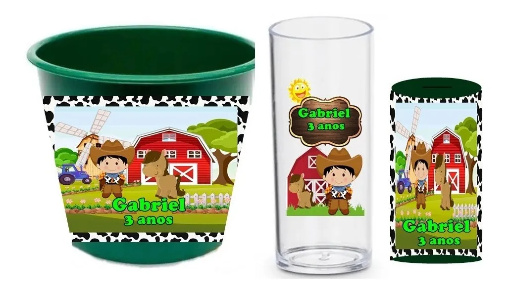 Kit Cofrinho Pvc+balde De Pipoca+copo 45 Itens Personalizado