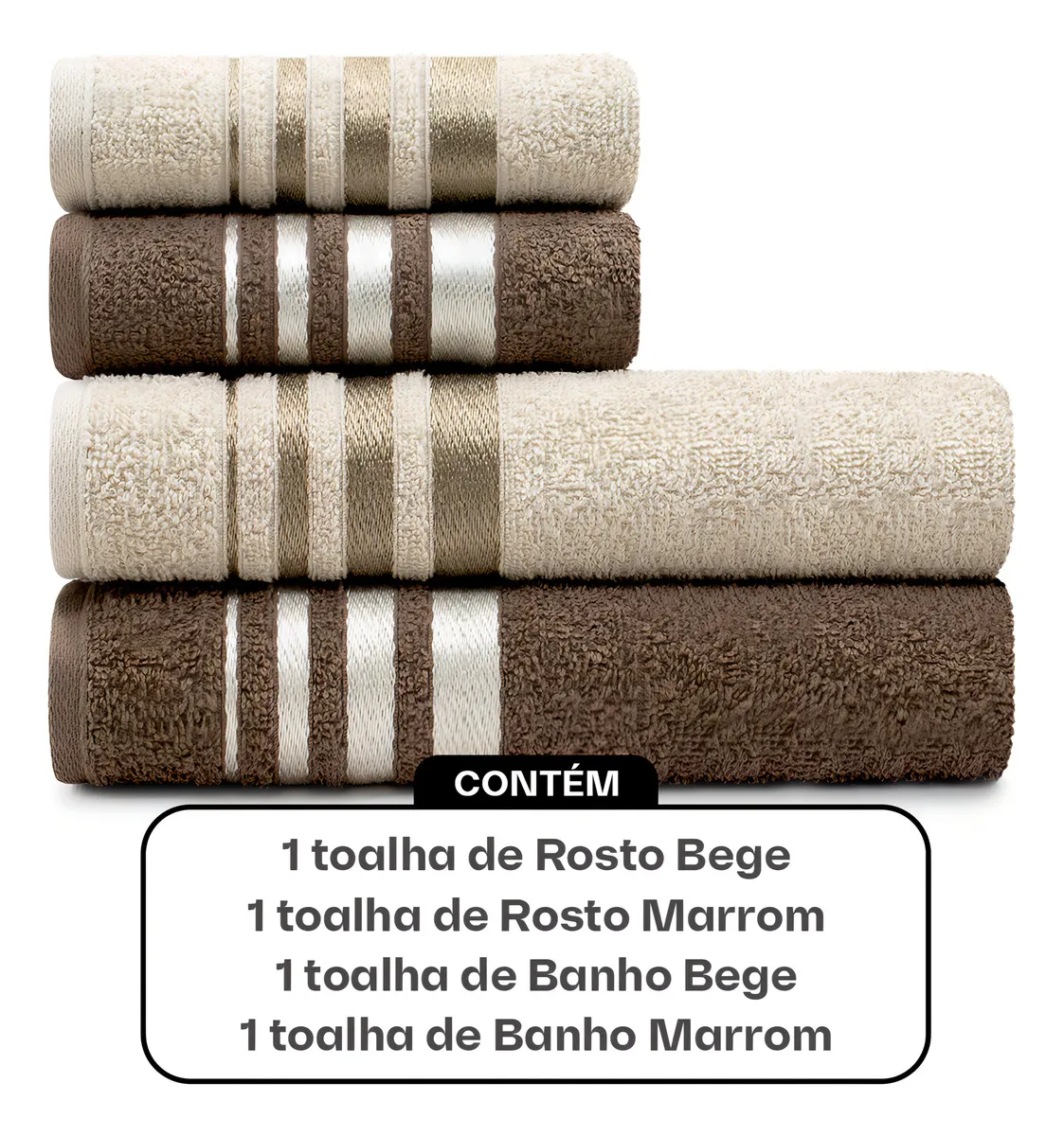 Jogo Toalhas De Algodão 4 Peças Banho E Rosto Bege Marrom Karsten