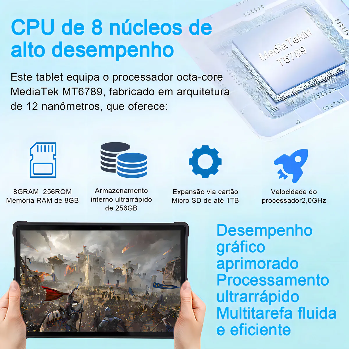 Tablet 10” C10 Octa-Core 8GB RAM 256GB 4G Dual Chip Wi-Fi Android Teclado Capa Touch VTR Eletronics Ideal Estudo Trabalho Aulas Online Compleot