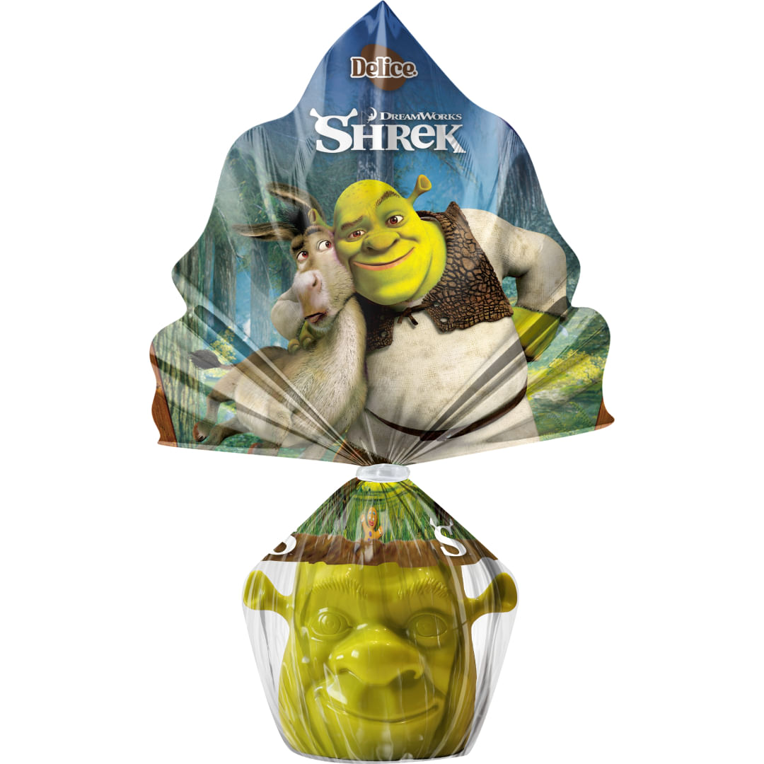 Ovo de Páscoa Delice Shrek Infantil Chocolate ao Leite 90g com Copão 3D de Brinde
