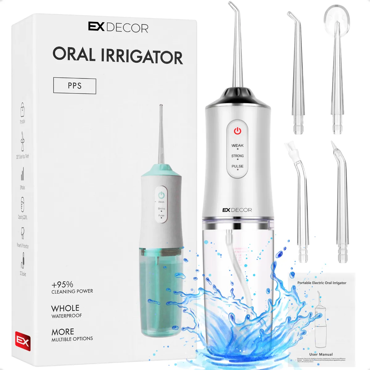 Irrigador Oral Elétrico EX Decor Portátil com 4 Bicos e 3 Modos Premium