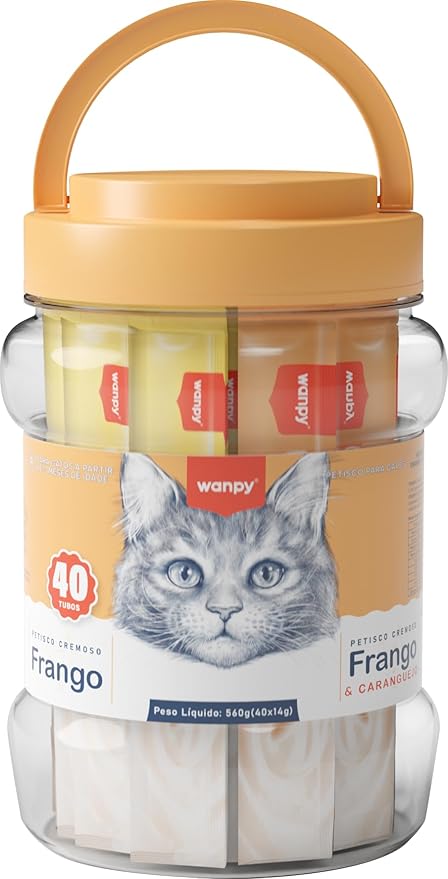 Wanpy/Truly Creamy Petisco Cremoso para Gatos, 40 Sachês, 560g, Frango + Frango e Caranguejo