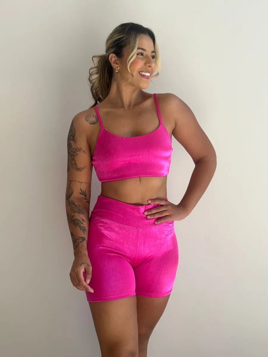 Conjunto Fitness Virginia Top Shorts Meia Coxa Cintura Alta