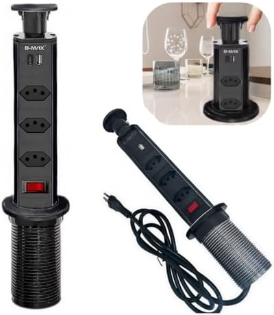 Torre De Tomadas Multiplug com 3 tomadas Usb + Usb C de Embutir Mesa Bancada escritorio (PRETA)