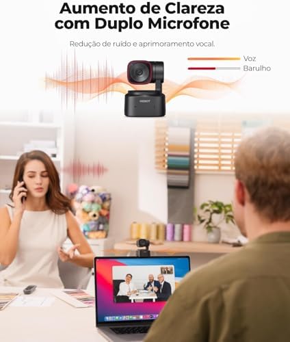 OBSBOT Tiny 2 Lite 4K Webcam PC, câmera de streaming PTZ com rastreamento IA e sensor 1/2", controle gestos HDR microfones webcam computador mesa laptop reunião videochamadas 4K@30fps / 1080@60fps