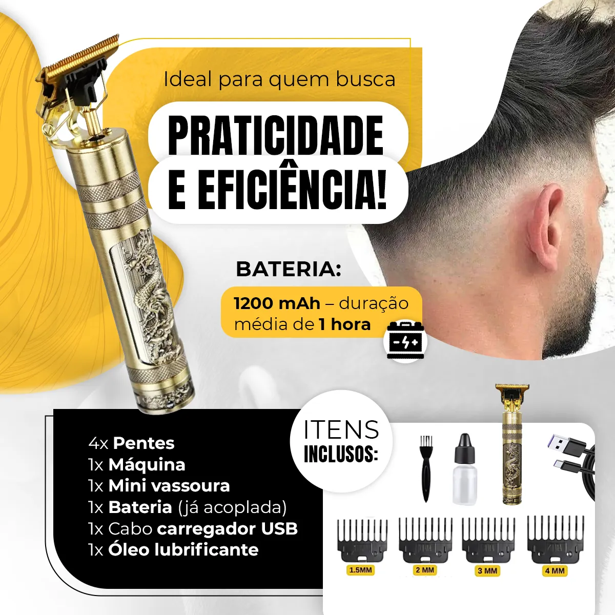 Maquina Maquininha De Cortar Cabelo Barbeador Eletrico Aparador De Pelos Acabamento Dragão Buda Profissional kamufla