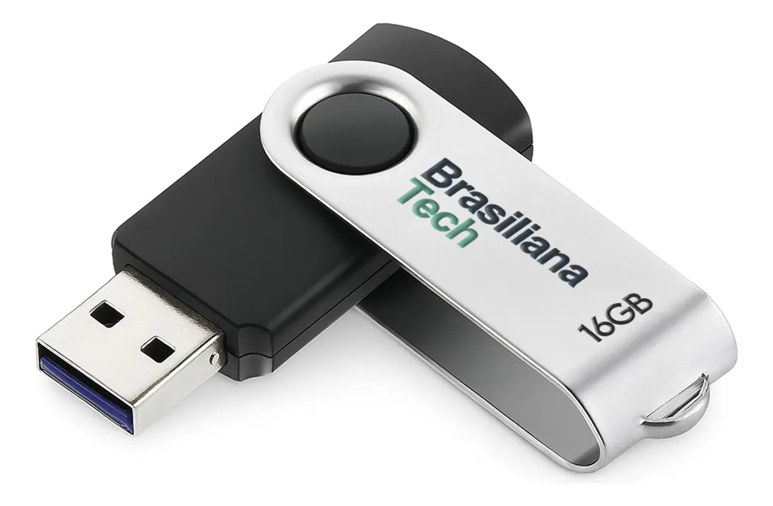 Pendrive 16gb Usb 2.0 Preto Pen Drive Compacto Leve Rápido Memória Flash Drive Compatível Com Windows Linux Macbook Som Automotivo Armazenamento Seguro Durável Resistente Brasiliana Tech