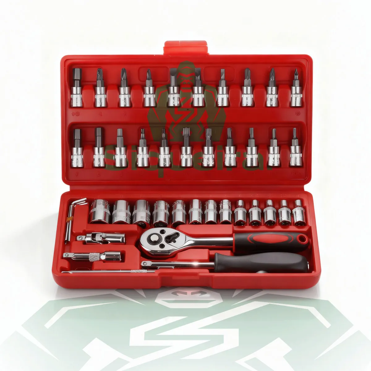 Jogo De Soquete S Siqueira Aço Crv 1/4 Catraca Chave Allen Fenda Philips Com Maleta Kit 46 Peças Ferramentas Profissional Completa