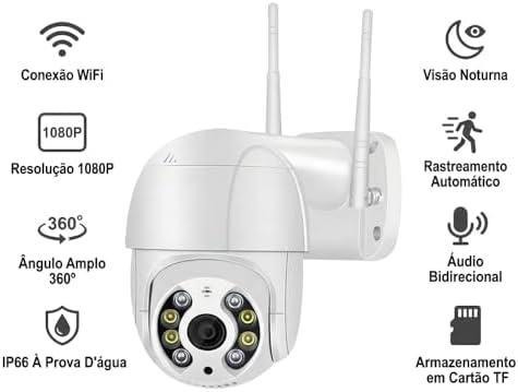 Câmera de Segurança Wi-Fi Externa 360° Full HD com Visão Noturna Infravermelha, Detecção de Movimento e Monitoramento pelo Celular em Tempo Real – Premium À Prova d’Água