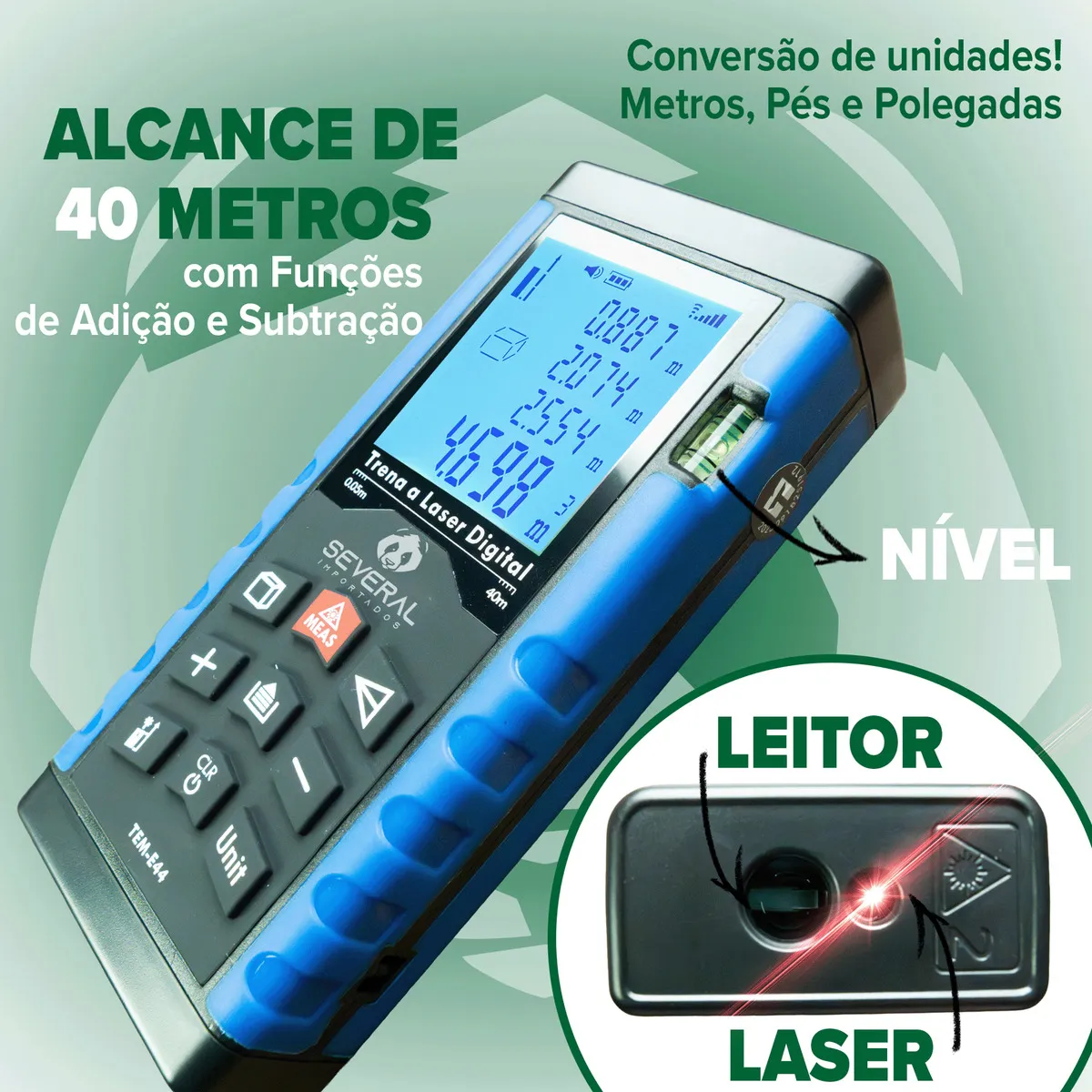 Trena a Laser 40 Metros Several Importados Medidor Digital Portátil de Distância com Alta Precisão Display LCD Iluminado e Funções Avançadas para Medição Rápida e Precisa