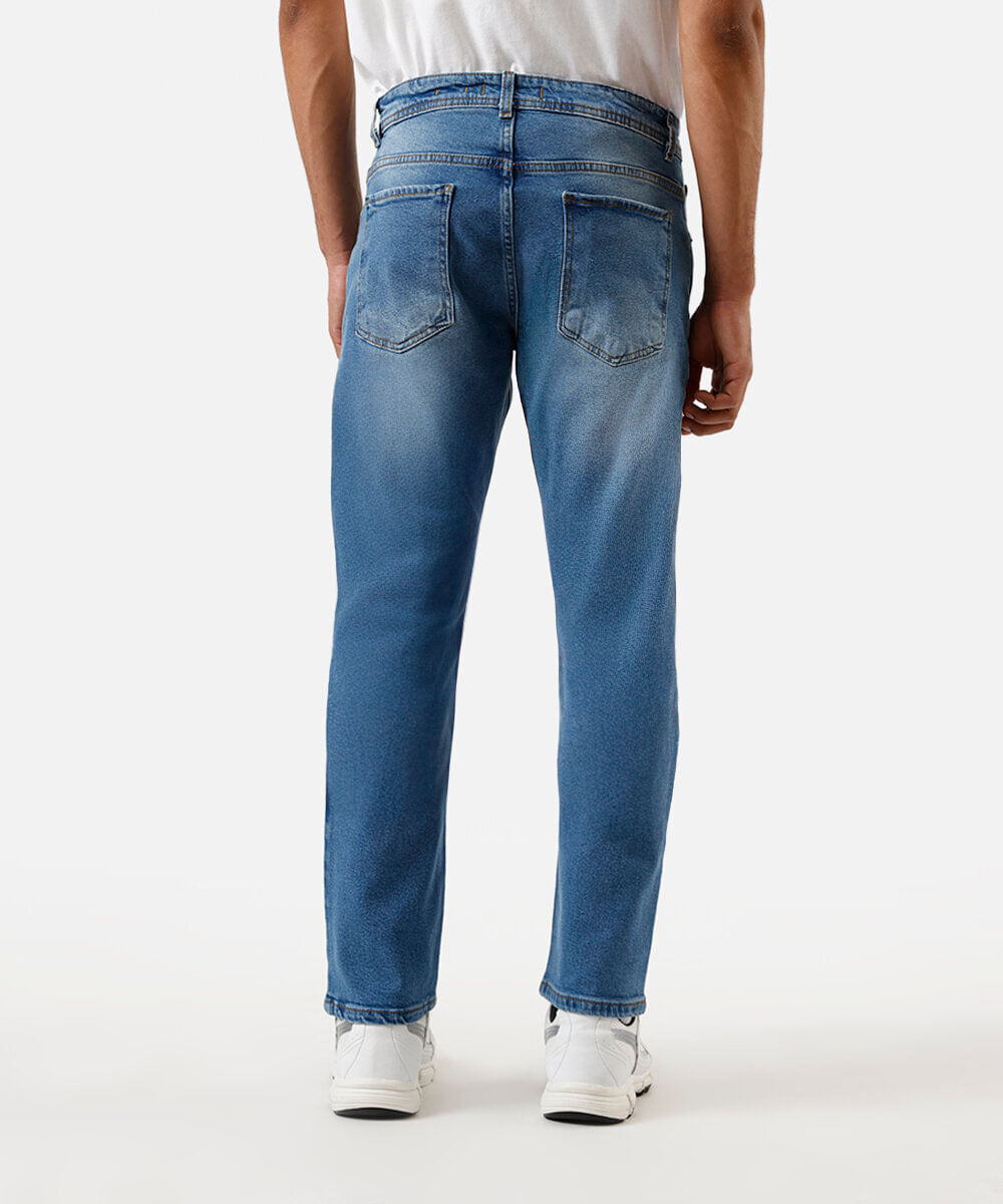 calça reta masculina jeans azul