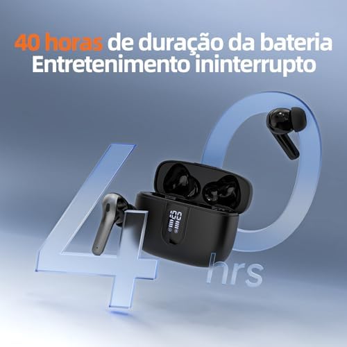 Fone de Ouvido Bluetooth 5.4, 40H de Reprodução, Intra-Auricular Esportivo com Microfone, Display LED, Cancelamento de Ruído, IPX5, True Wireless Estéreo para Android e IOS (Preto)