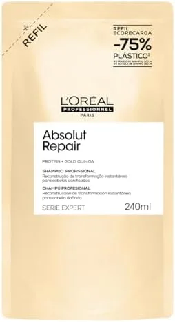 L'Oréal Professionnel Serie Expert Absolut Repair, Shampoo Reconstrutor para Cabelos Danificados e Finos Refil com Quinoa Dourada, Reparação Profunda e Brilho Intenso 240ml