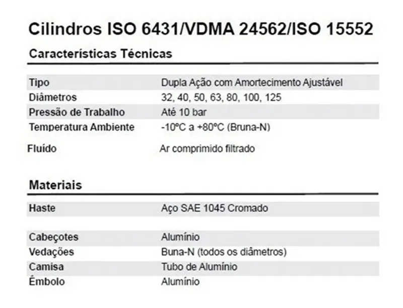 Cilindro Pneumático Iso 6431 Dupla Ação Ø80 X 120mm Curso