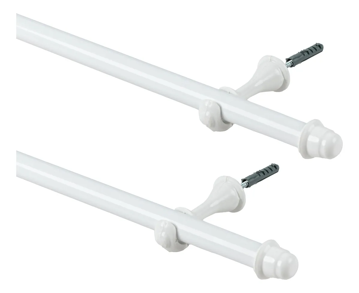 Kit Completo Varão Simples 2 Metros 19mm Para Cortina Cor Branco