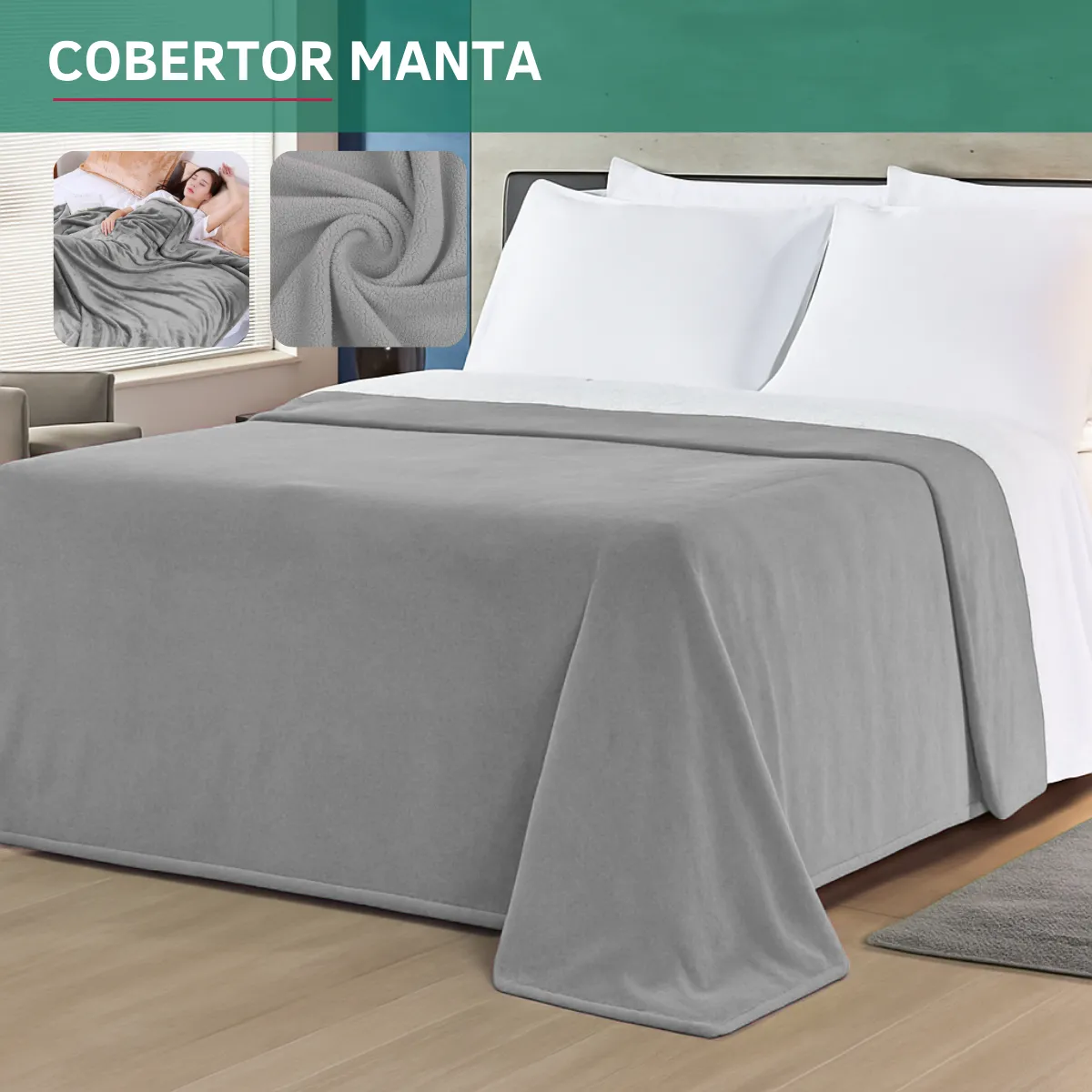 Cobertor Manta Microfibra Casal Super Macio Quentinho Toque Aveludado Hotel Luxo Confortável Premium Cor Cinza