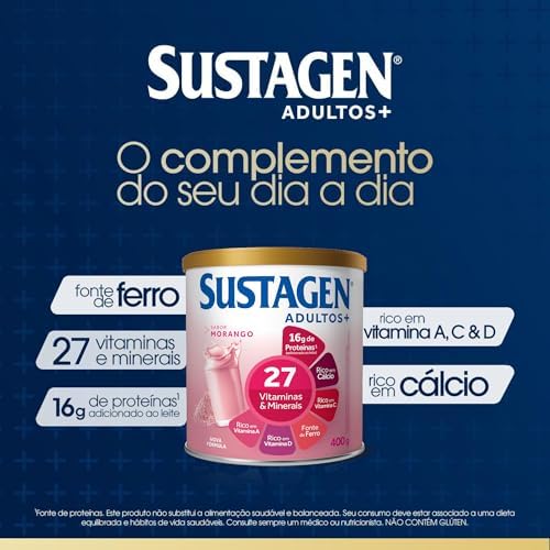 Sustagen N&E Complemento Alimentar Adultos+ Sabor Morango - Lata 400G