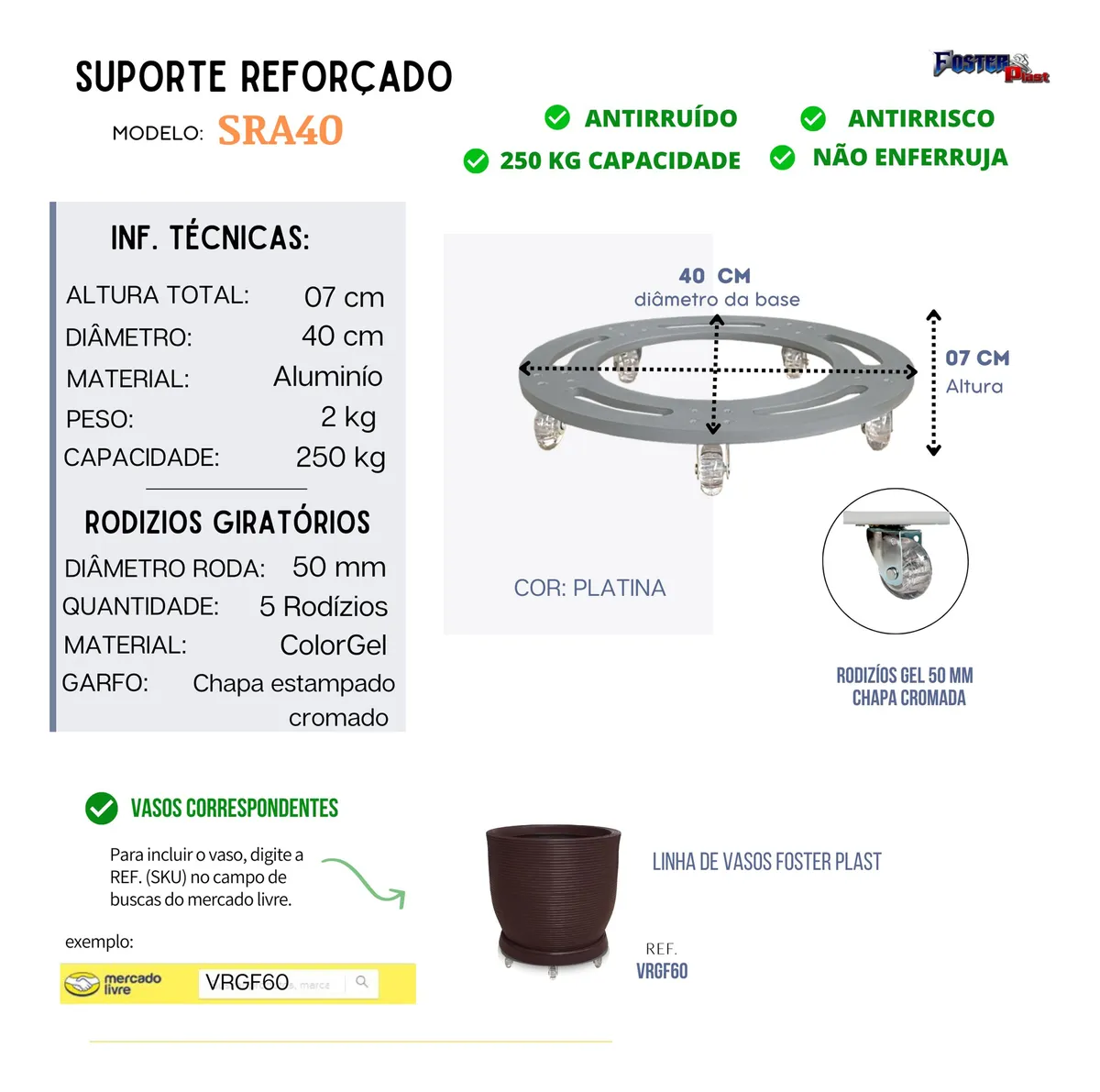 Suporte Base Vaso De Planta Redondo Melhor Q Madeira R 40x40