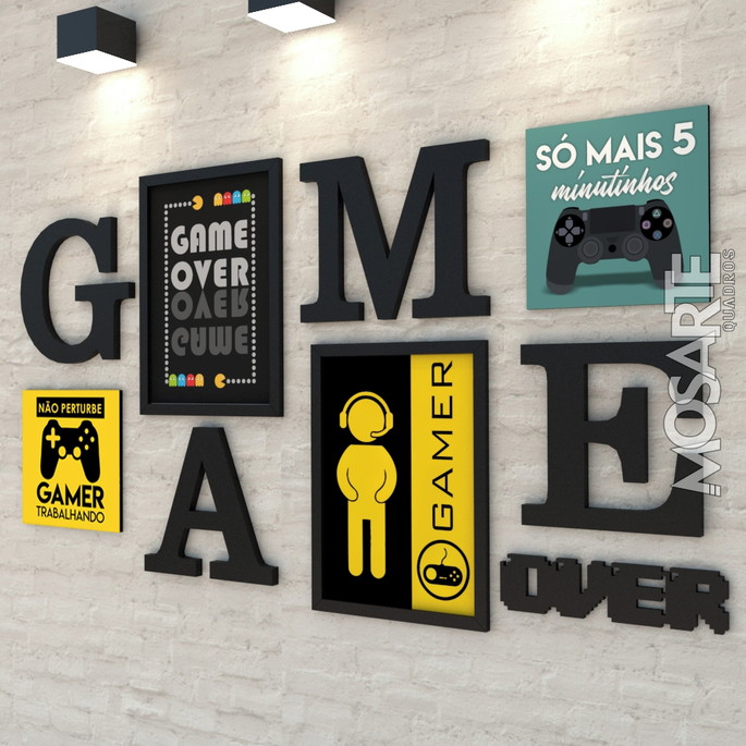 KIT 2 CONJUNTOS QUADROS E LETRAS GAME OVER