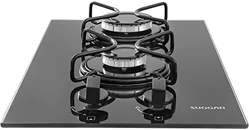 SUGGAR COOKTOP A GÁS VIDRO PRETO 2 QUEIMADORES ESMALTADOS DIFERENTES TAMANHOS FG2002AVP