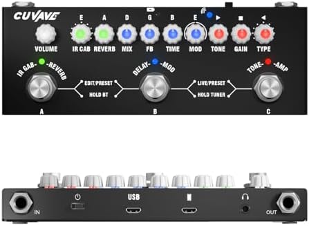 M-VAVE CUBE BABY VEDO Pedal de Efeitos para Guitarra Multifuncional e Portátil com Bateria Interna, 9 Modelos de Amplificador, Modulação Chorus/Phaser, Delay, Reverb, 8 Simulações de IR CAB