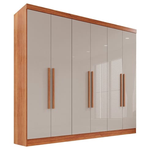 Guarda-Roupa Casal 6 Portas 2 Gavetas França Cinamomo/Off-White - Bege