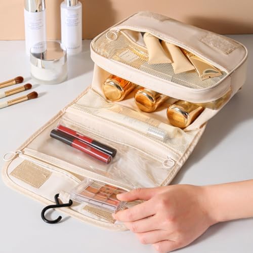 Bolsa Necessaire Maquiagem Cosméticos Viagem Com Divisória e Cabide para Pendurar Organizador de Maquiagem Shampoo Perfumes Higiene Pessoal (Preto)