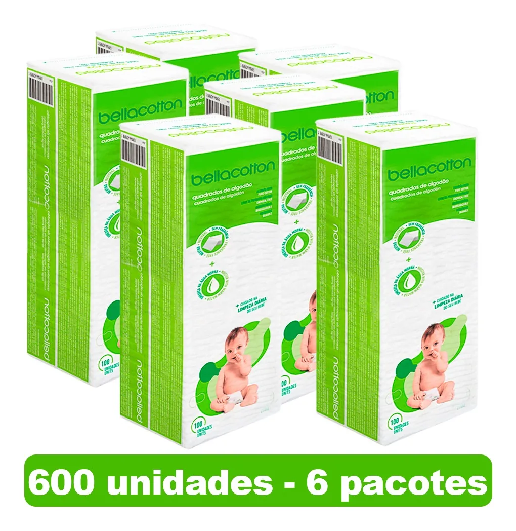 Kit Algodão Bellacotton Quadrado Para Bebê - 6 Pacotes