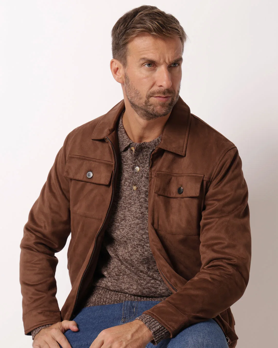 Jaqueta Masculina Suede com Bolsos Marrom