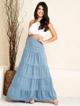 MODAS DOMI Saia Jeans Estilo Camadas 012