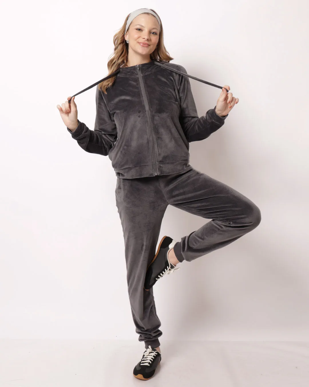 Calça Moletom Feminino Plush Reta Cinza
