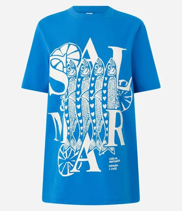 Camiseta Alongada em Algodão com Estampa Tropical
