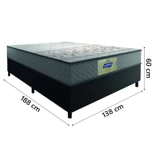 Cama Box Casal Colchão Molas Flora Gazin Cinza/Branco 138x188x60cm - Suporta Até 110 Kg Por Pessoa