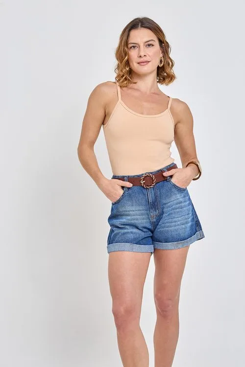 Shorts Jeans Boyfriend Feminino Azul Médio