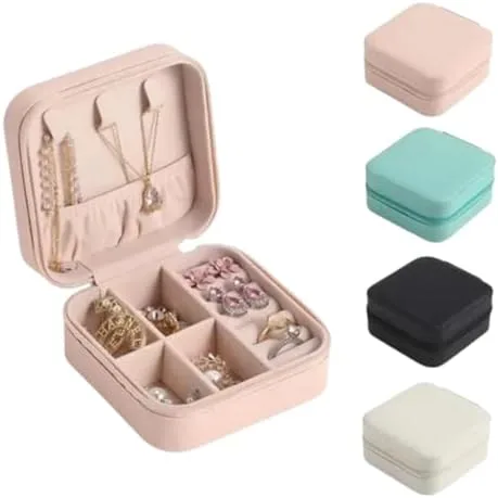 Porta Joias Pequeno Couro Mini Estojo Organizador de Joias Bijuterias Colar Pulseira Relógio Ideal para Viagens e Organização de Armário Portátil (Rosa)