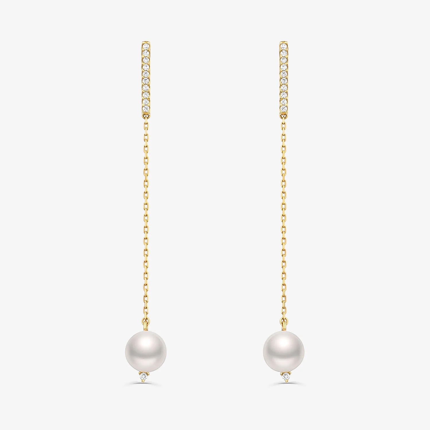 Brinco Luna Longo em Ouro Amarelo 18k com Pérolas e Diamantes
