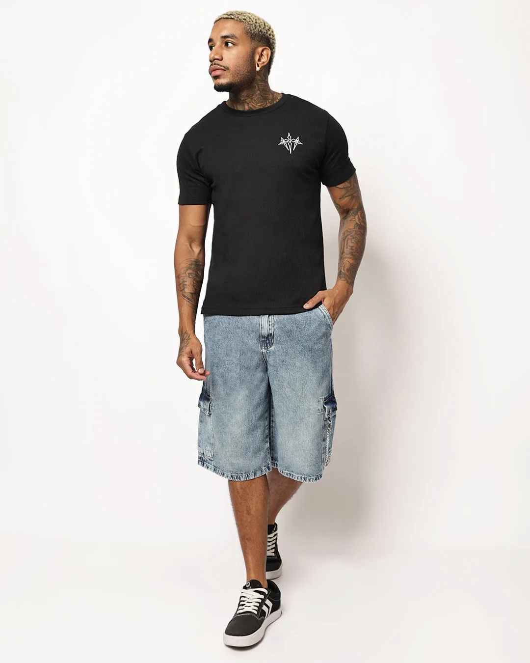Bermuda Jeans Masculina Baggy Cargo Azul