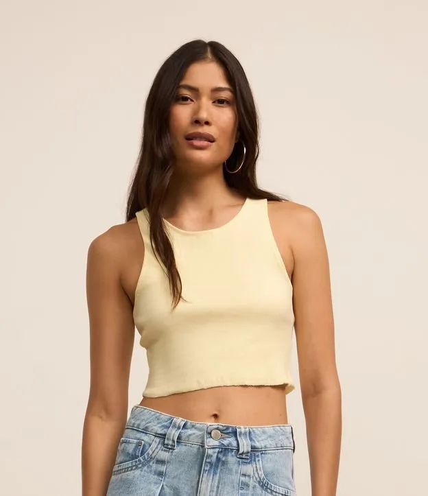 Blusa Cropped sem Manga em Algodão com Textura Canelada